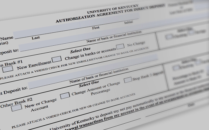 Screenshot of direct deposit form